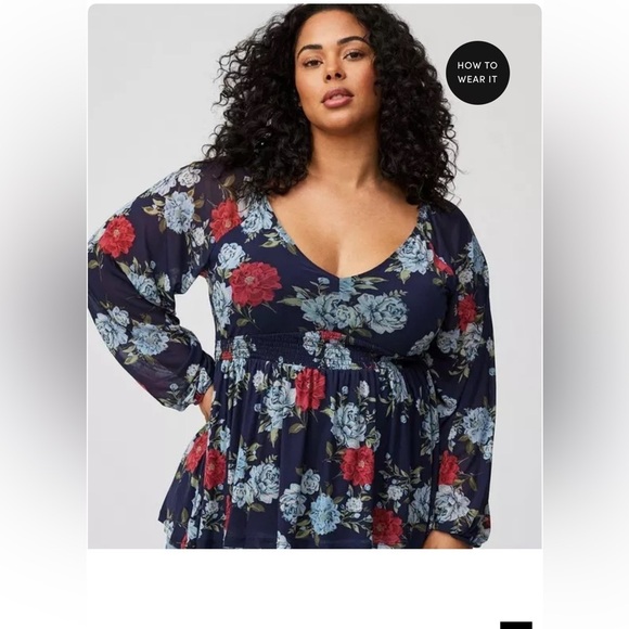 torrid Tops - Torrid Stretch Mesh V-Neck Smocked Waist
Babydoll Top Size 3